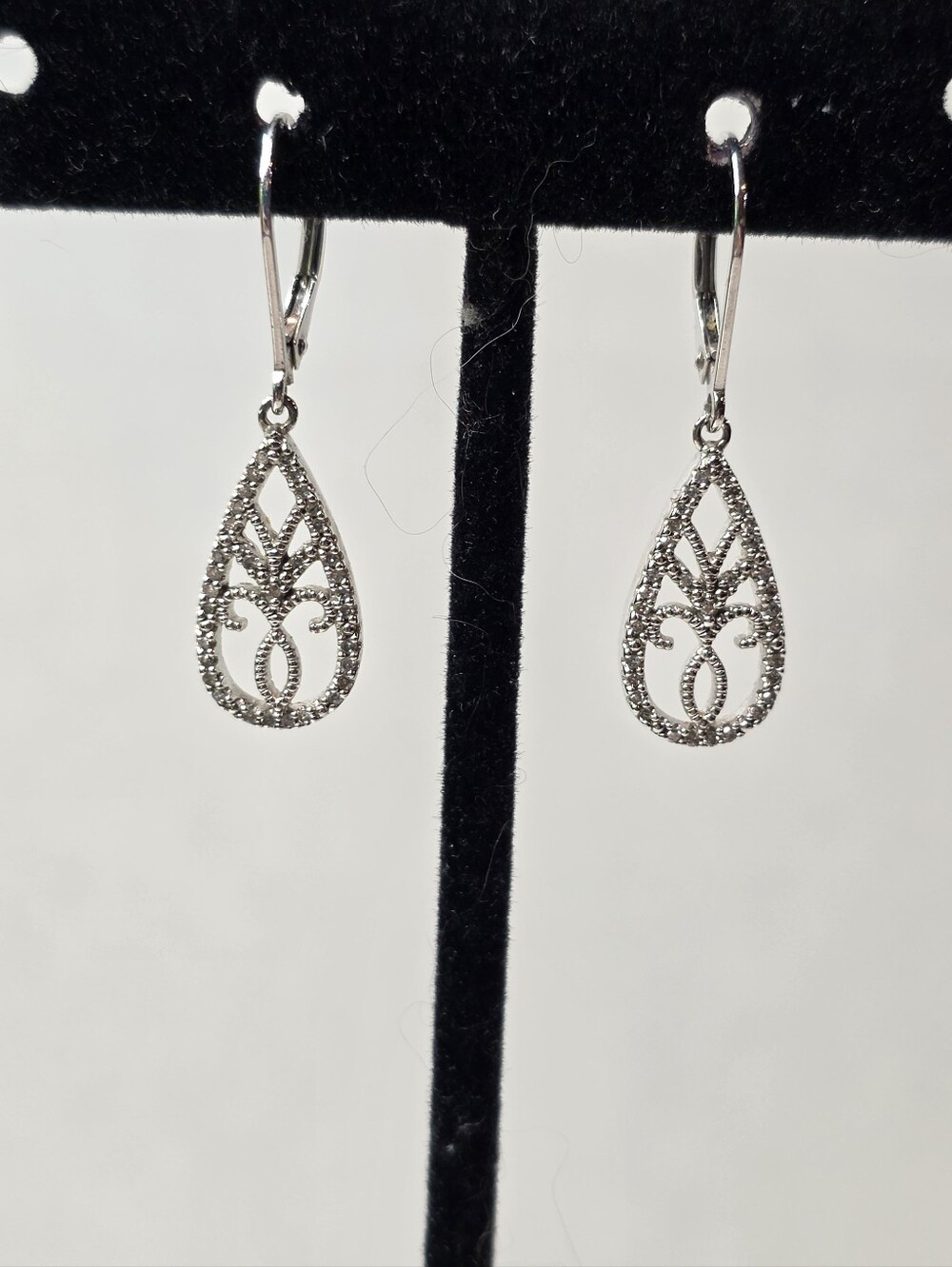Diamond ( Genuine ) Pear Design Drop Earrings